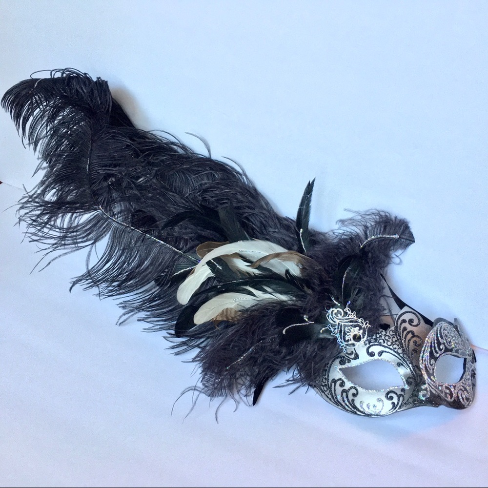 handmade feathered masquerade mask •